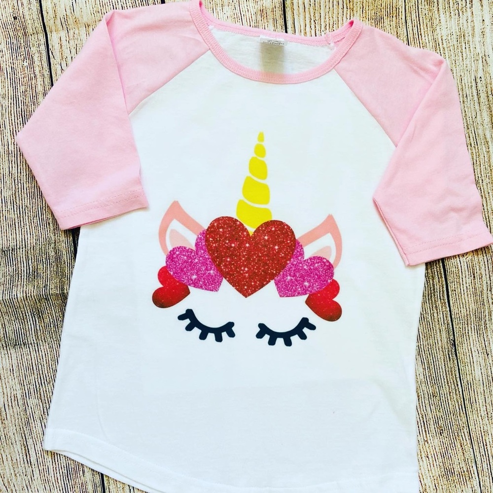 Toddler Raglan Unicorn Valentine’s Shirt